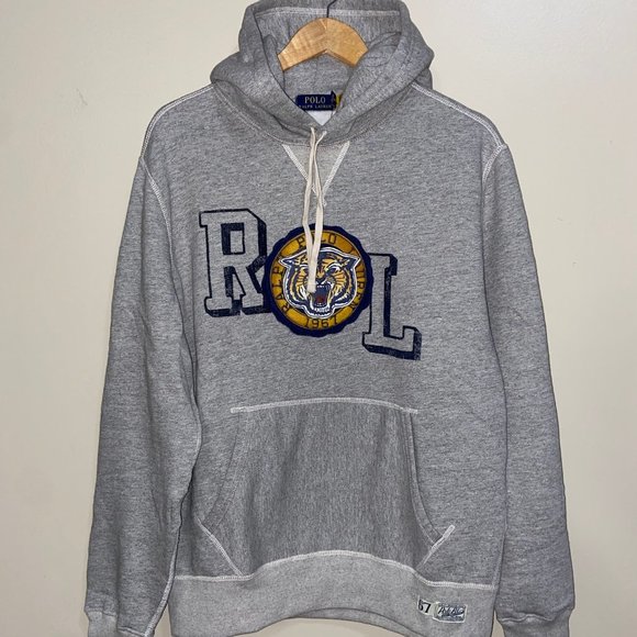 Polo Ralph Lauren Fierce Tiger Grey Stitched Hoodie Pullover Sz MSRP $148 NEW